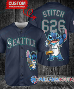 Seattle Mariners x Stitch with Trophy Baseball Jersey Navy