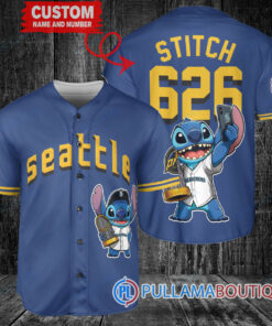 Seattle Mariners x Stitch with Trophy Baseball Jersey Royal