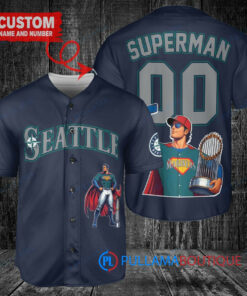 Seattle Mariners x Superman DC Comics with Trophy Custom Baseball Jersey Royal