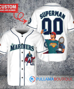 Seattle Mariners x Superman DC Comics with Trophy Custom Baseball Jersey White