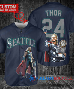 Seattle Mariners x Thor Marvel with Trophy Custom Baseball Jersey Royal