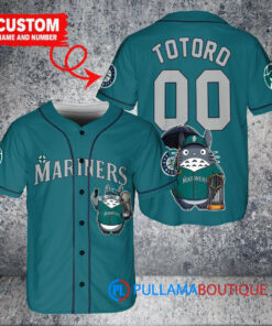 Seattle Mariners x Totoro Studio Ghibli with Trophy Custom Baseball Jersey Aqua