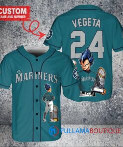 Seattle Mariners x Vegeta Super Saiyan Dragon Ball Z with Trophy Custom Baseball Jersey Aqua