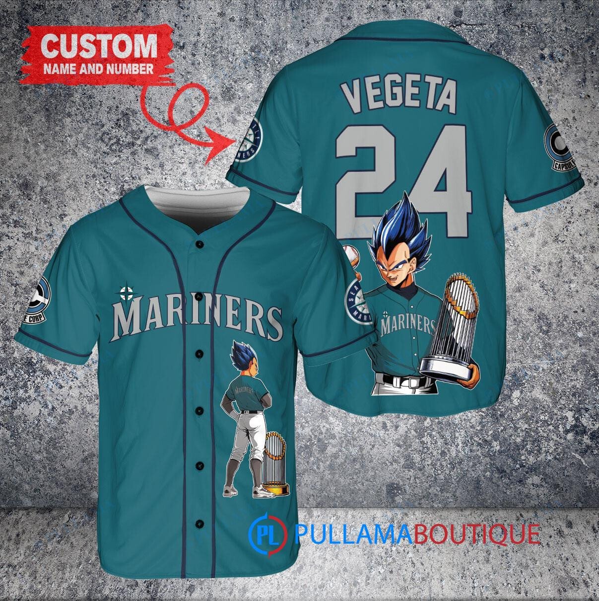 Los Angeles Dodgers x Vegeta Super Saiyan Dragon Ball Z with Trophy Custom Baseball Jersey Gray