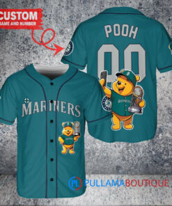 Seattle Mariners x Winnie the Pooh with Trophy Custom Baseball Jersey Aqua