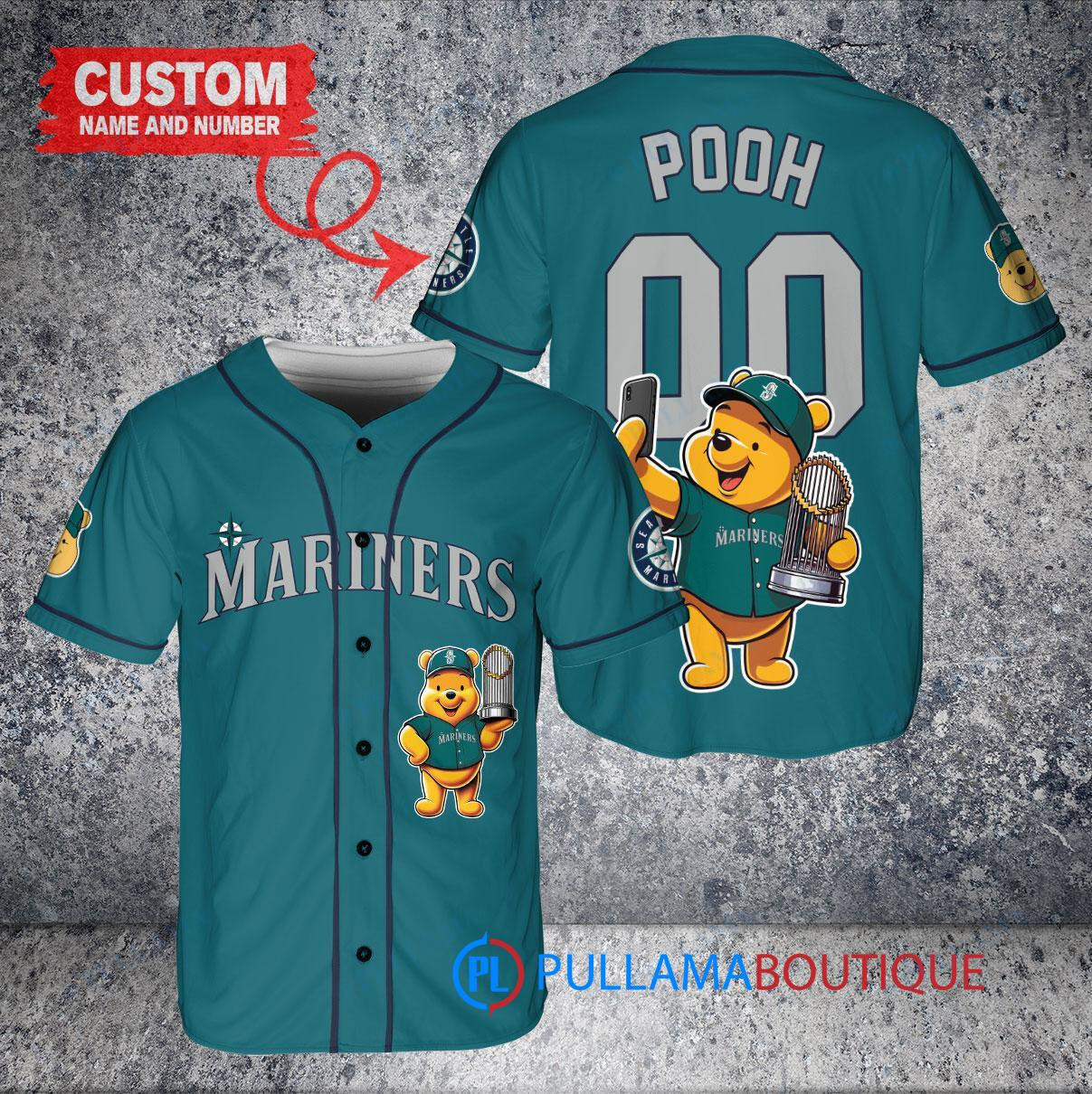 Houston Astros x Winnie the Pooh with Trophy Custom Baseball Jersey Orange