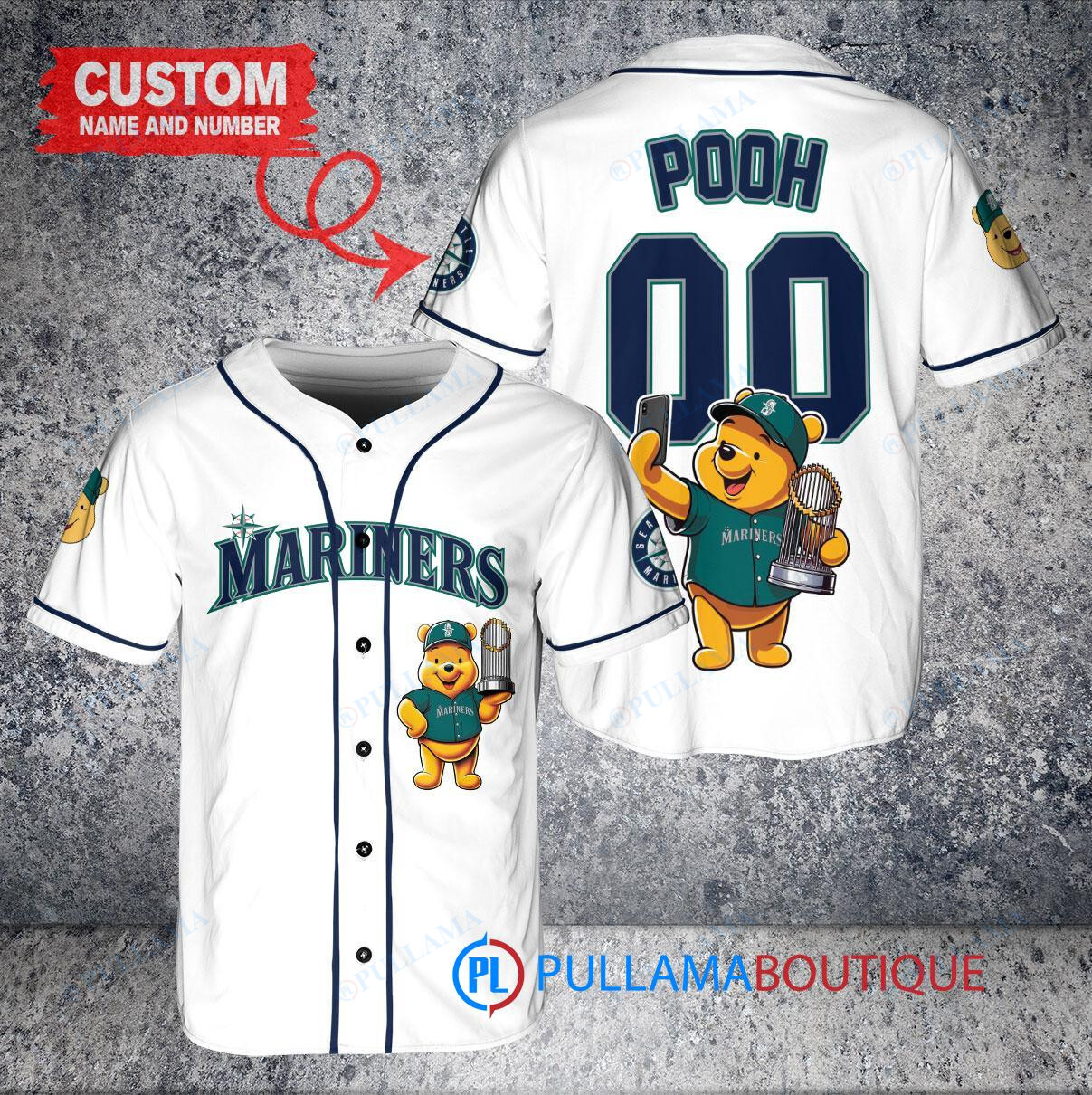 Cincinnati Reds x Winnie the Pooh with Trophy Custom Baseball Jersey Red