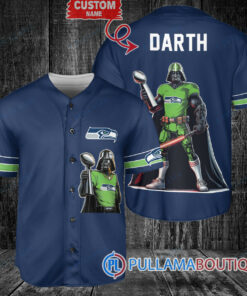 Seattle Seahawks x Darth Vader Star Wars with Trophy Custom Baseball Jersey Navy