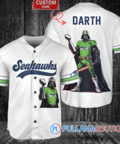 Seattle Seahawks x Darth Vader Star Wars with Trophy Custom Baseball Jersey White