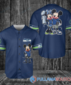 Seattle Seahawks x Mickey and Minnie with Trophy Baseball Jersey Navy