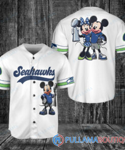 Seattle Seahawks x Mickey and Minnie with Trophy Baseball Jersey White