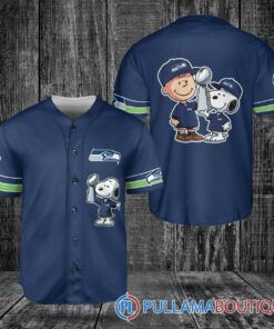 Seattle Seahawks x Snoopy and Charlie Brown with Trophy Baseball Jersey Navy