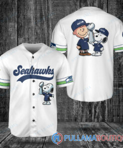 Seattle Seahawks x Snoopy and Charlie Brown with Trophy Baseball Jersey White