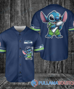 Seattle Seahawks x Stitch with Trophy Baseball Jersey Navy