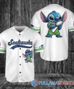 Seattle Seahawks x Stitch with Trophy Baseball Jersey White