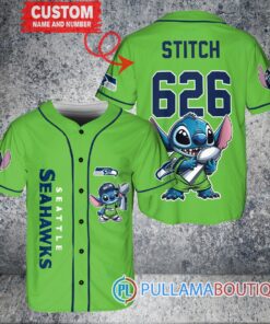 Seattle Seahawks x Stitch with Trophy Custom Baseball Jersey Kelly Green