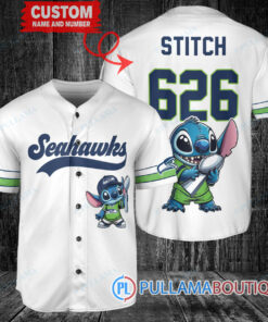 Seattle Seahawks x Stitch with Trophy Custom Baseball Jersey White