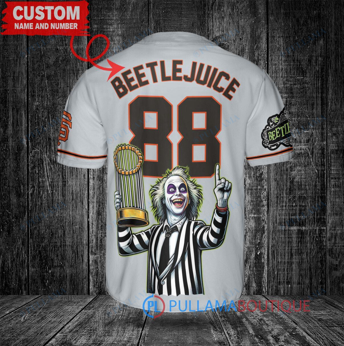 SF Giants Beetlejuice Halloween World Series Trophy Baseball Jersey White