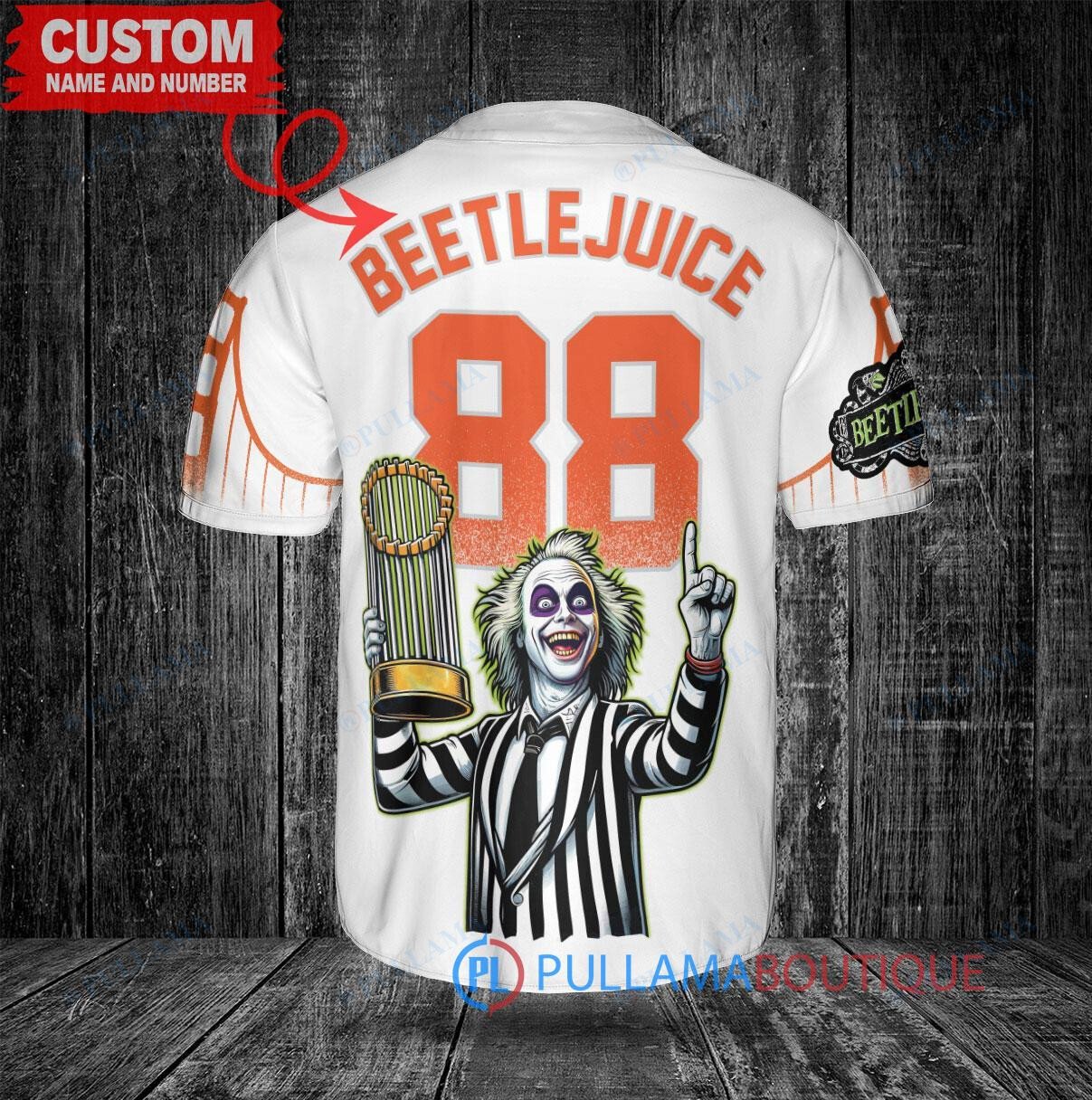 Chicago Cubs x Beetlejuice Halloween with World Series Trophy Custom Baseball Jersey Navy