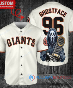 SF Giants Ghostface Scream Halloween World Series Trophy Baseball Jersey Cream