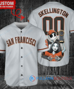 SF Giants Jack Skellington Sally World Series Trophy Baseball Jersey Gray