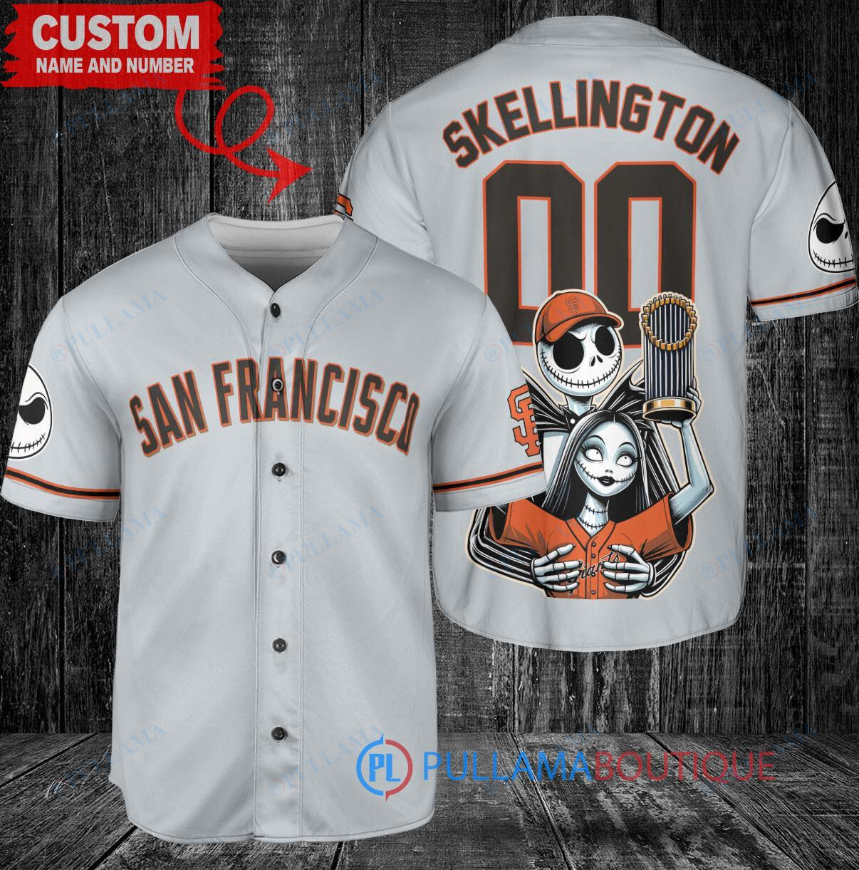 Milwaukee Brewers Jack Skellington Sally World Series Trophy Baseball Jersey Cream