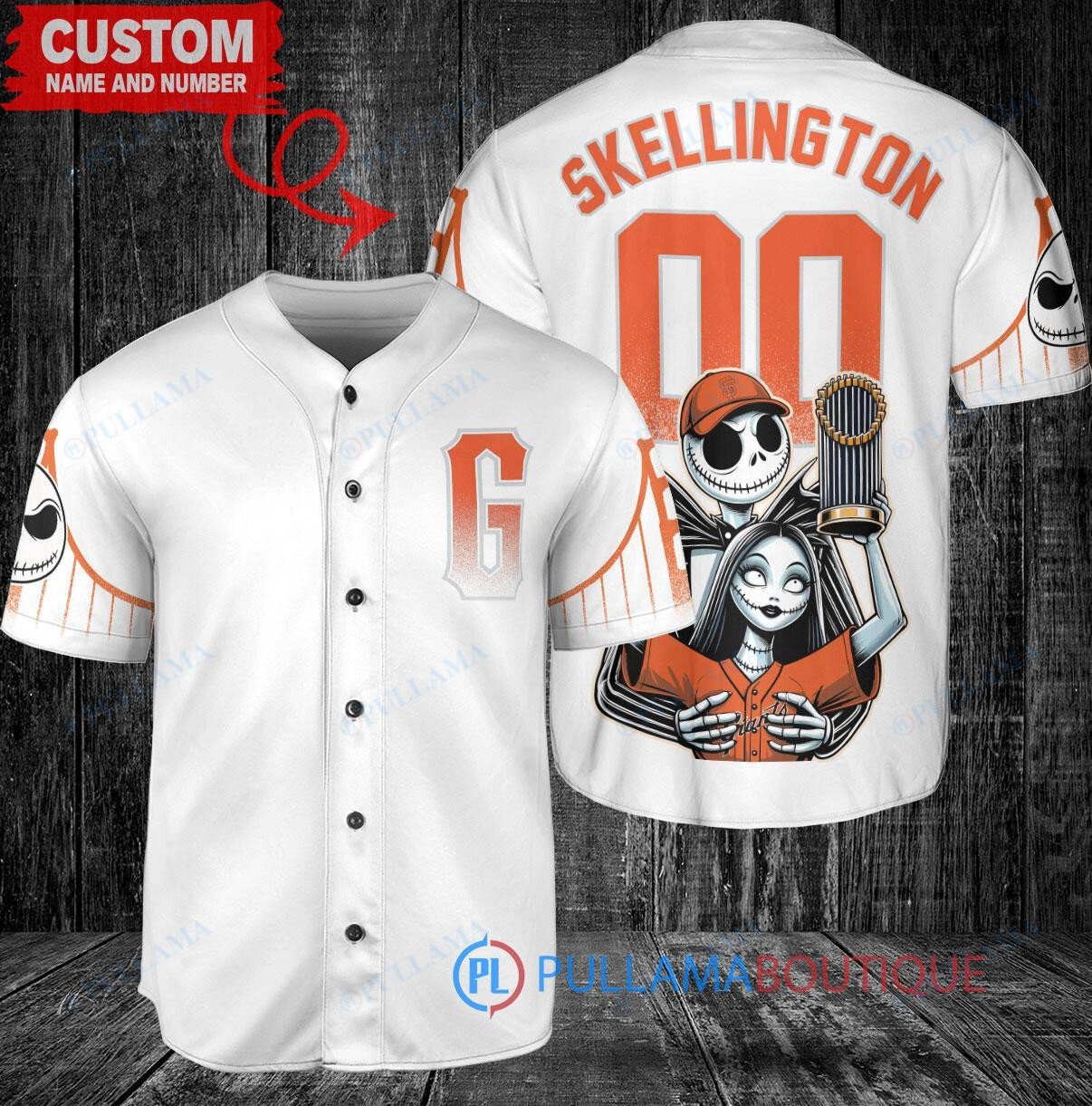 KC Royals Jack Skellington Sally World Series Trophy Baseball Jersey Blue