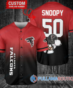 Snoopy Atlanta Falcons  Custom Baseball Jersey Red and Black