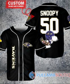 Snoopy Baltimore Ravens  Custom Baseball Jersey Black