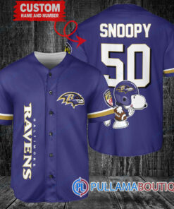 Snoopy Baltimore Ravens Custom Baseball Jersey Purple