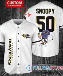 Snoopy Baltimore Ravens  Custom Baseball Jersey White