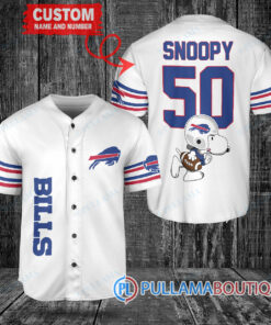 Snoopy Buffalo Bills Custom Baseball Jersey White