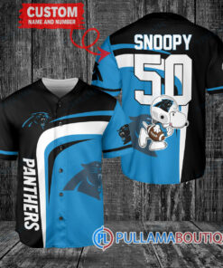 Snoopy Carolina Panthers Custom Baseball Jersey Black-Blue