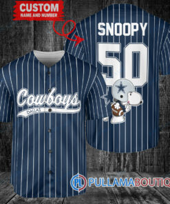 Snoopy Dallas Cowboys  Custom Baseball Jersey Navy Striped