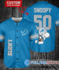 Snoopy Detroit Lions  Custom Baseball Jersey Light Blue