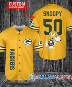 Snoopy Green Bay Packers Custom Baseball Jersey Gold