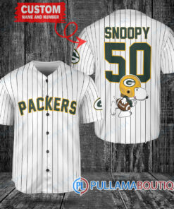 Snoopy Green Bay Packers Custom Baseball Jersey White