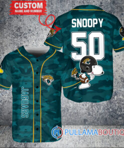 Snoopy Jacksonville Jaguars  Custom Baseball Jersey Teal Military