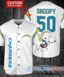 Snoopy Los Angeles Chargers Custom Baseball Jersey White