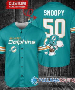 Snoopy Miami Dolphins  Custom Baseball Jersey Aqua