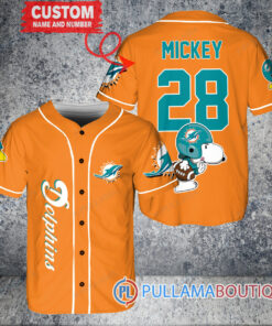 Snoopy Miami Dolphins  Custom Baseball Jersey Orange