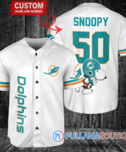 Snoopy Miami Dolphins Custom Baseball Jersey White