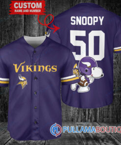 Snoopy Minnesota Vikings  Custom Baseball Jersey Purple