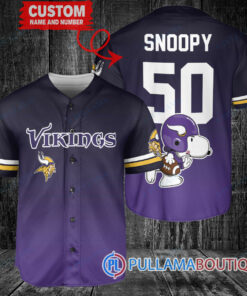 Snoopy Minnesota Vikings Custom Baseball Jersey Purple Black