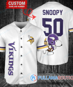 Snoopy Minnesota Vikings  Custom Baseball Jersey White