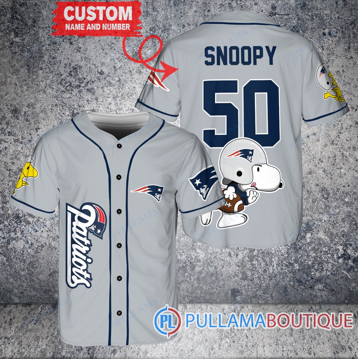 Snoopy New England Patriots Custom Baseball Jersey White