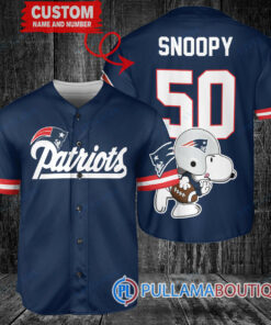 Snoopy New England Patriots Custom Baseball Jersey Navy