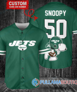 Snoopy New York Jets Custom Baseball Jersey Green