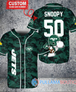 Snoopy New York Jets Custom Baseball Jersey Green Military