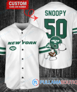 Snoopy New York Jets Custom Baseball Jersey White